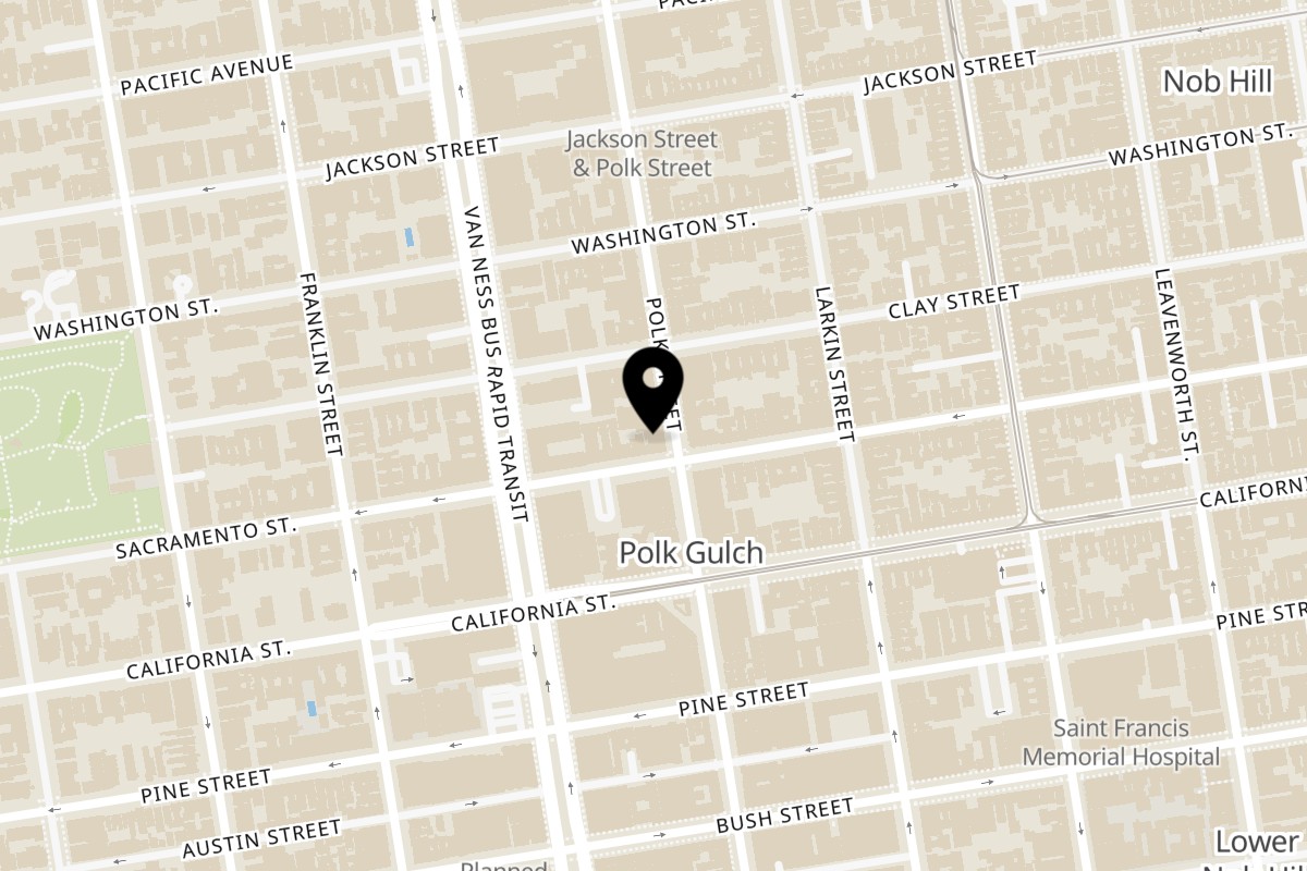 Map showing the location of Dunya Mediterranean Restaurant & Wine Bar on 1609 Polk St in San Francisco